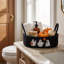 Décoration d'Halloween : Panier de rangement en corde de coton noire tressée avec broderie citrouille fantôme et poignées, idéal pour la salle de bain ou la table.