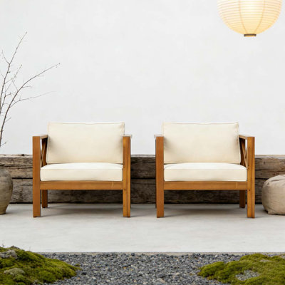 Fauteuil club d'extérieur en bois d'acacia avec coussins