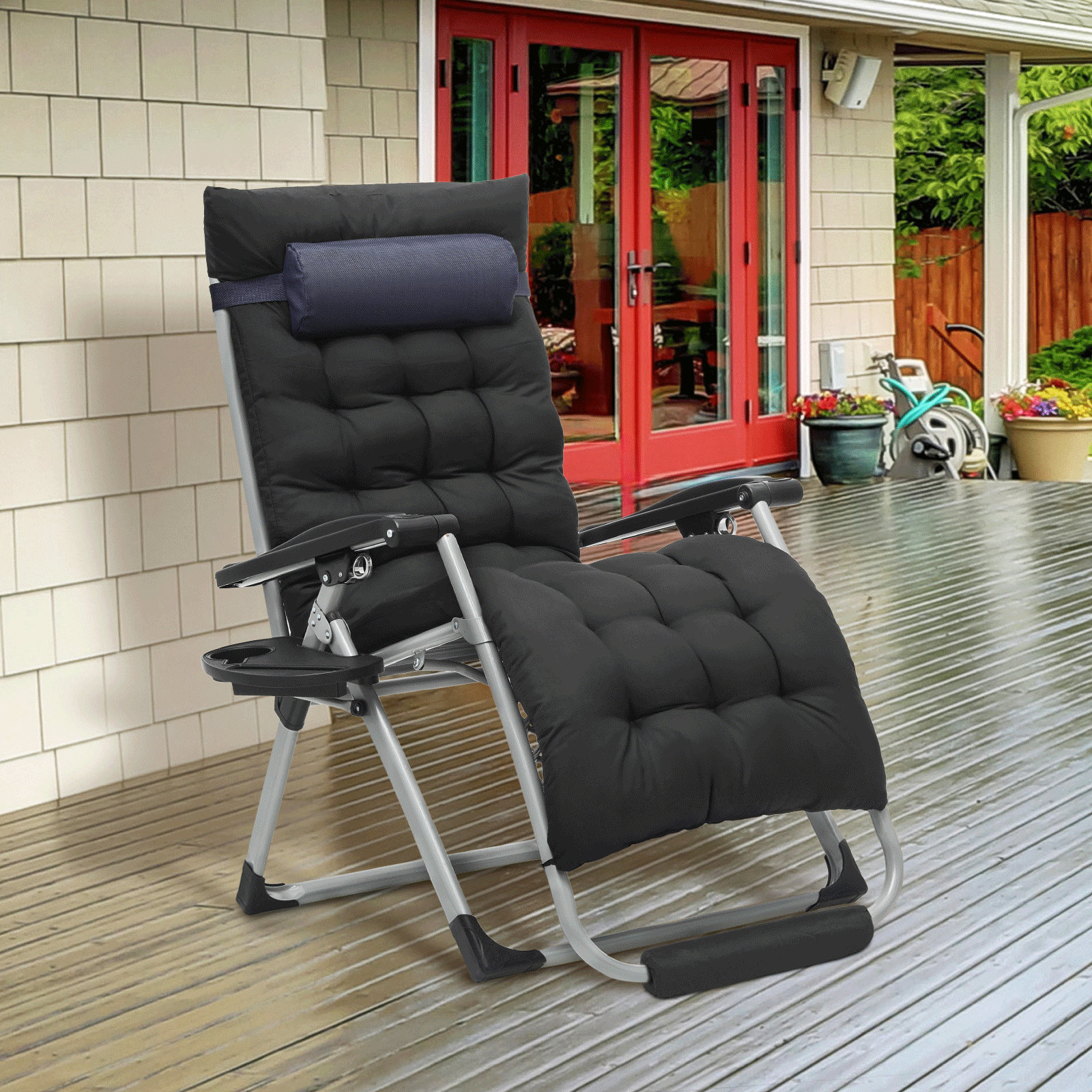 Arlmont & Co. Folding Zero Gravity Chair Beach Sunshade Recliner Canopy ...