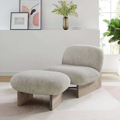 Loyal Boucle Fabric Accent Chair And Ottoman Set In River Rock Walnut