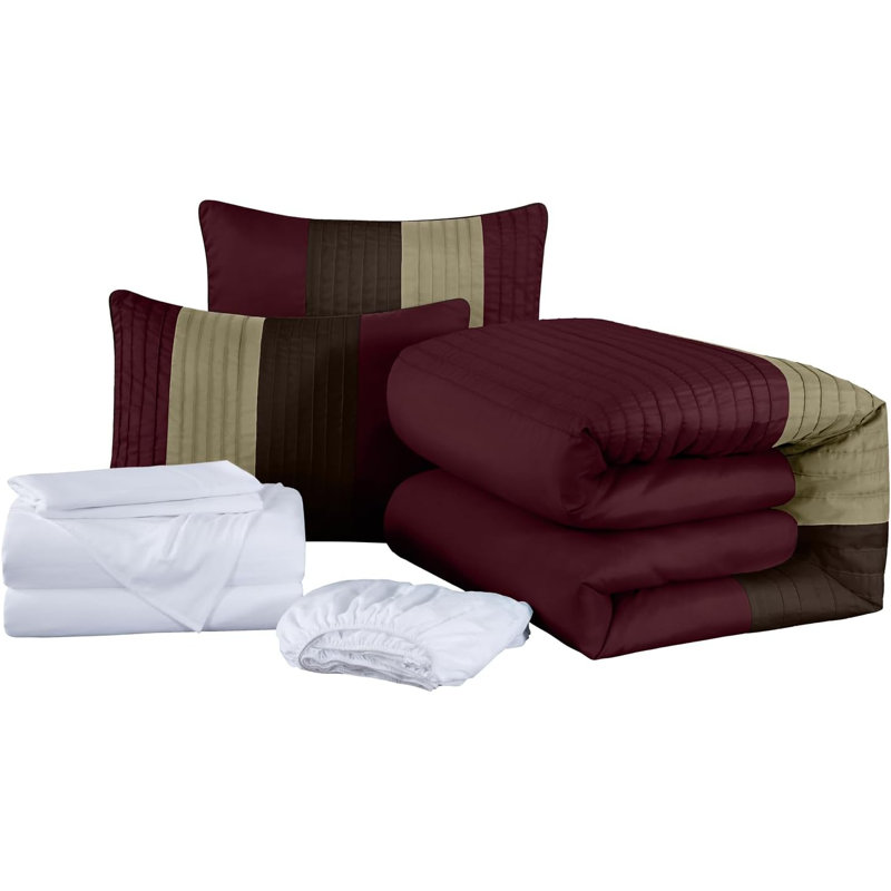 Full Burgundy Coffee Brown Microfiber Bed in a Bag Set