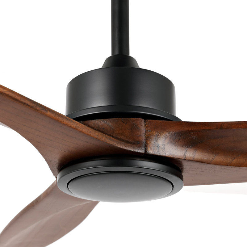Ventilateur de plafond à 3 pales en bois massif avec télécommande Wivenhoe, Noir / Noyer, 60 po de largeur, Sans lumière