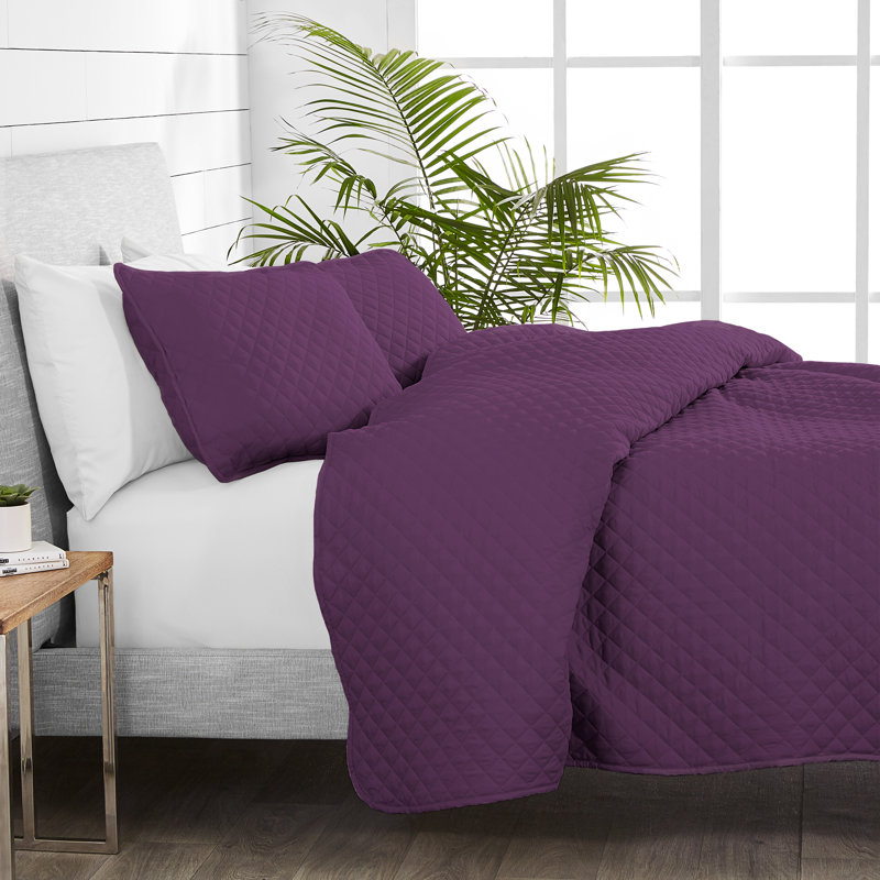 Coverlet and Sheet Set Bundle, Full Coverlet + 6 Additional Pieces, Plum/Plum