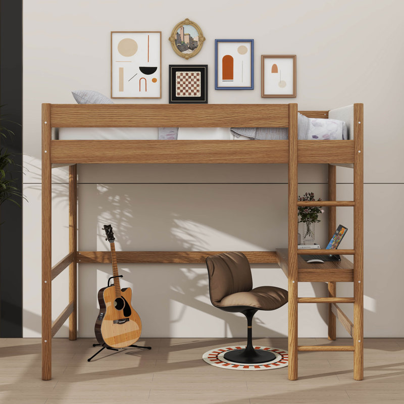 Lit mezzanine simple combiné à un bureau et revêtu d'un tissu en molleton doux