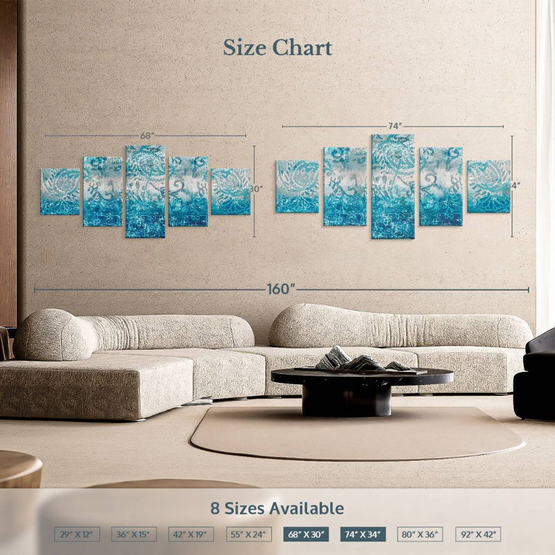 Blue Abstract Elegance, 34" H x 74" W