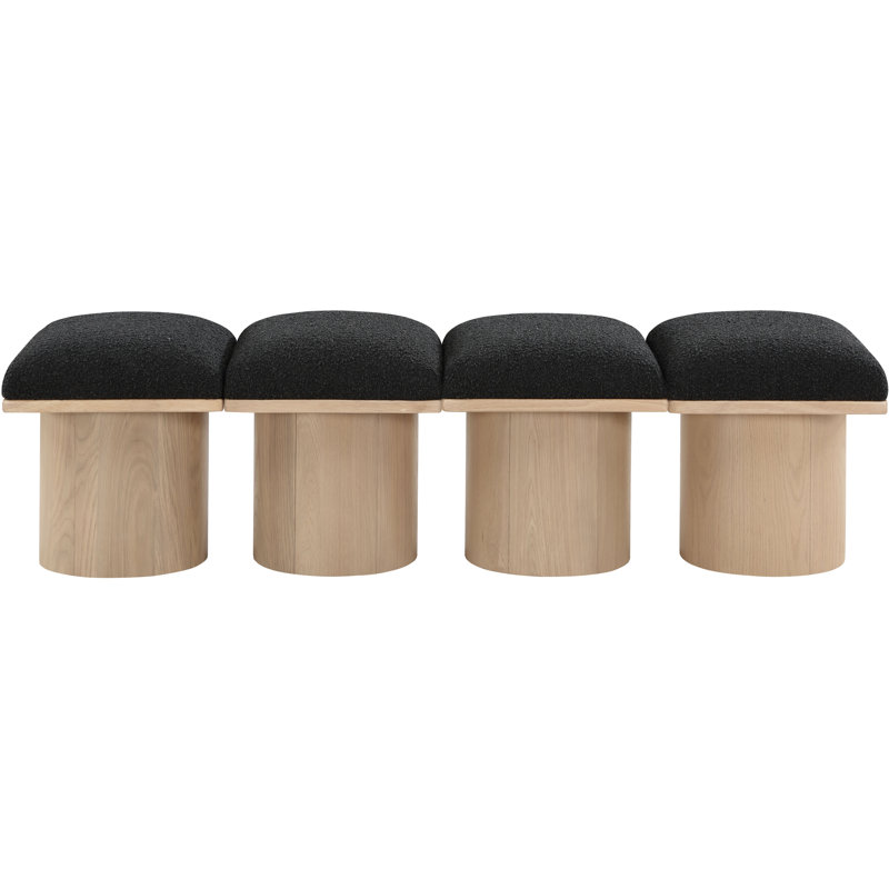 Banc rembourré Horatia, Naturel, Tissu bouclé noir, H 17,5 po x l 62 po x P 18 po