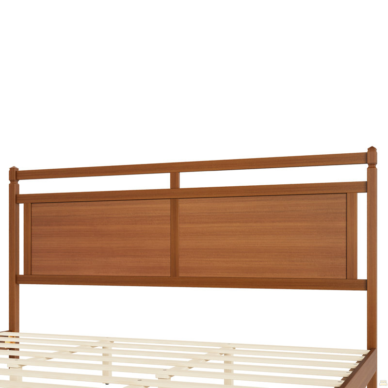 Structure de lit plateforme en bois de style Mid-Century moderne, très grand lit avec tête de lit à panneau ouvert et pied de lit, aucun sommier requis, assemblage facile, noyer clair