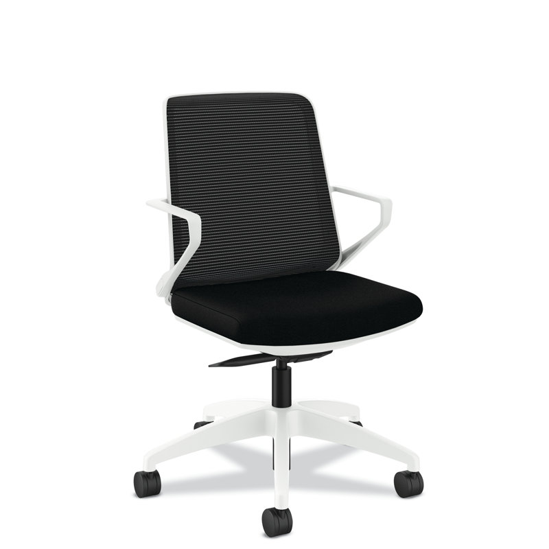 Chaise de travail HON Cliq Light, accoudoirs fixes, filet, cadre blanc designer, noir, Blanc, Noir