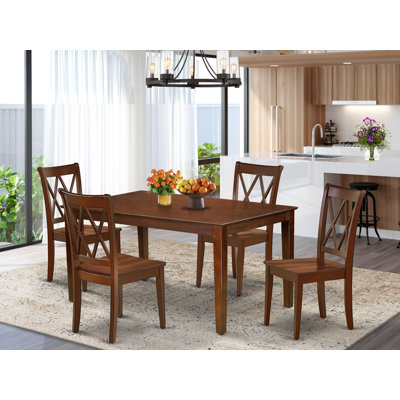 5 Piece Kitchen Table Set for 4 Includes a Rectangle Dining Room Table and 4 Dining Chairs, Mahogany