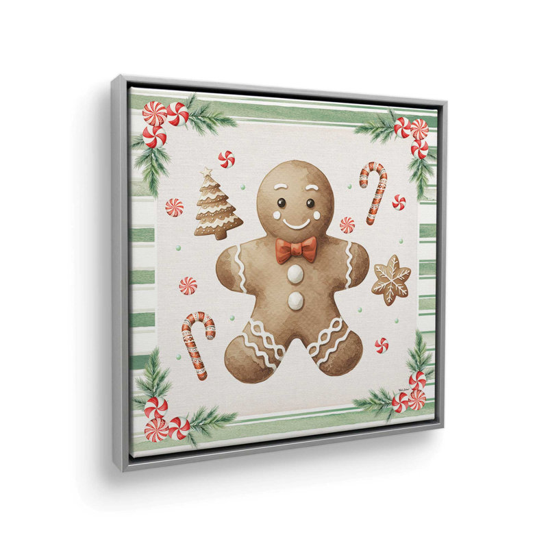 «Gingerbread Boy» par Nicole DeCamp, reproduction d'art, L 12 po x H 12 po, Argent, Toile avec cadre