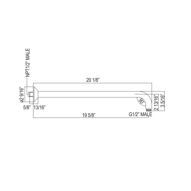 Bras de douche 20 1/8 po, Laiton toscan