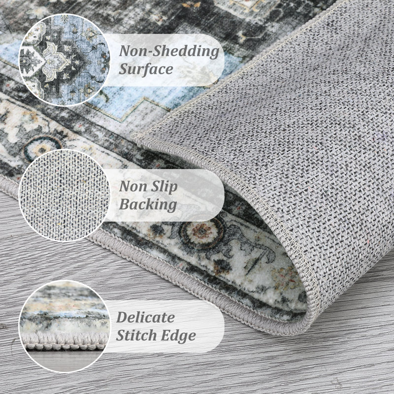 Luell Washable Oriental Rug, Tapis de couloir 2 pi x 6 pi