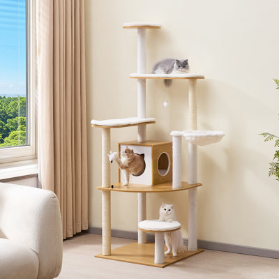Grande maisonnette pour chat à plusieurs niveaux avec tour pour chat 68,9 po