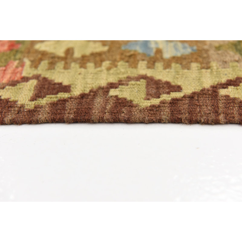 Tapis de zone en laine beige/brun/vert/rouge 3 pi 3 po x 4 pi 11 po one-of-kind à la main noué la Doorfield