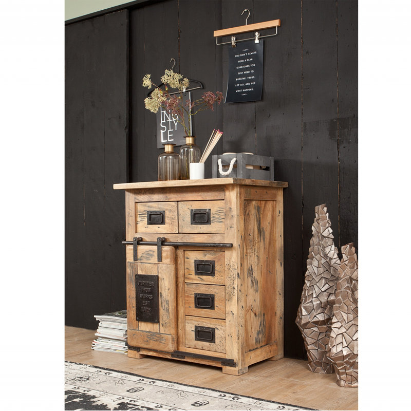 Railway Solid Wood 70cm W 5 - Drawer Chest of Drawers, Natural