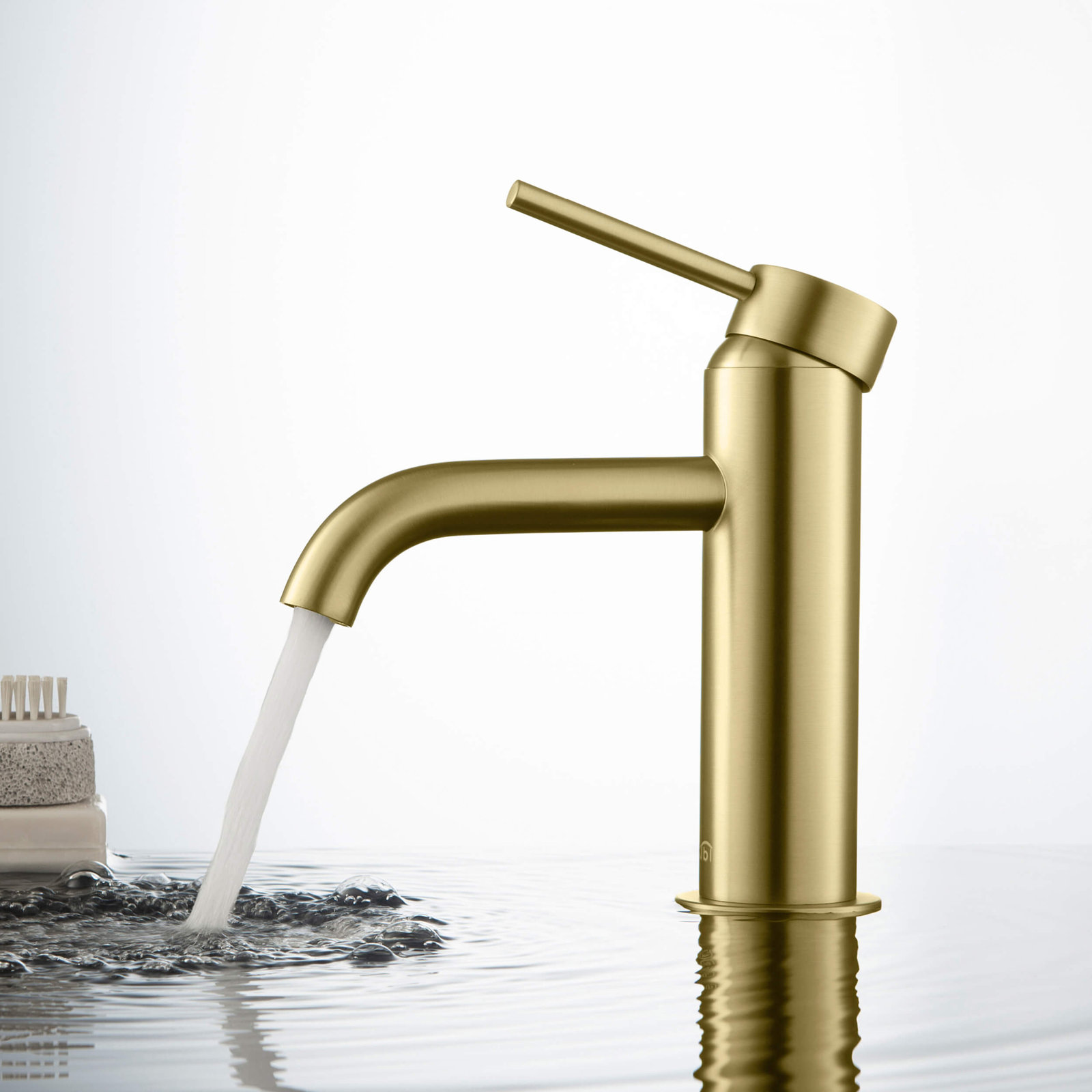 Circular Single-Hole Bathroom Faucet, Drain Assembly Included, Brushed Gold