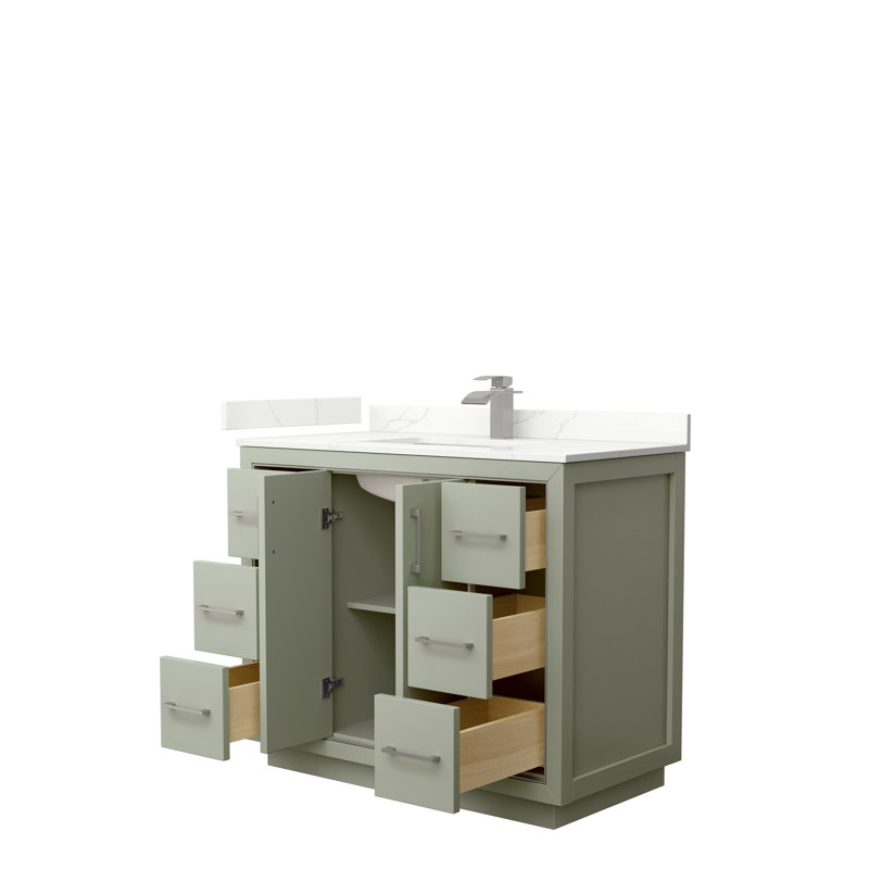 Icon 42'' W Single Vanity, Giotto Quartz, Light Green, Brushed Nickel