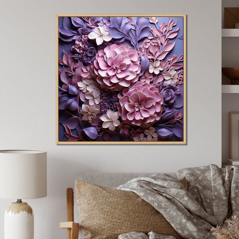 «Royal Amethyst», papier mâché symphonie sur toile, Cadre naturel flottant, H 24 po x l 24 po x P 1 po