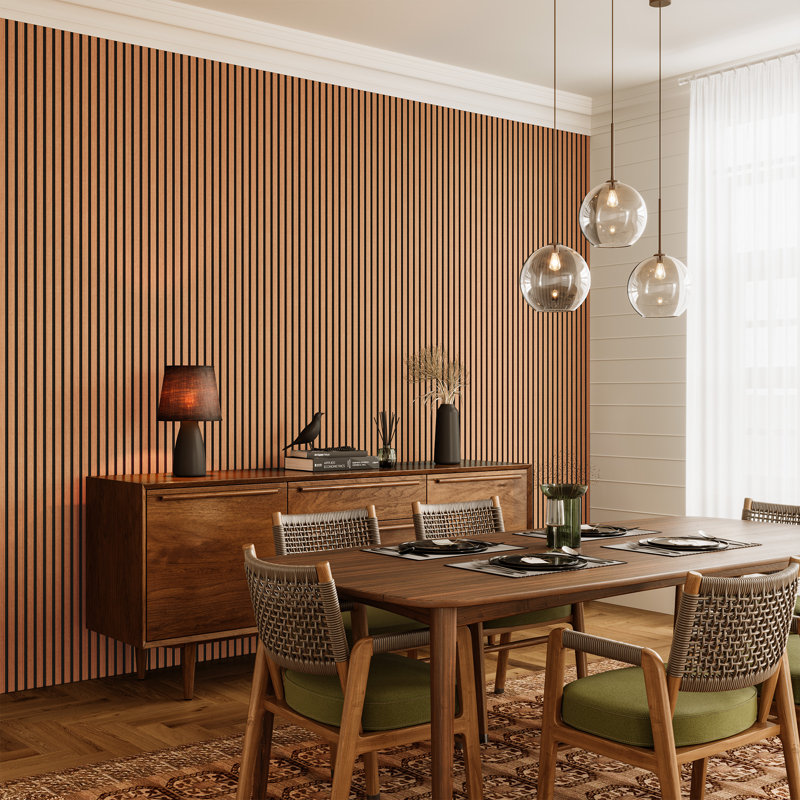 2 PCS 94"L x 24"W Acoustic Slat Wall Panels, Eco-Wood Look for Home/Office Wall & Ceiling (31.34 sq. ft.), Light Brown