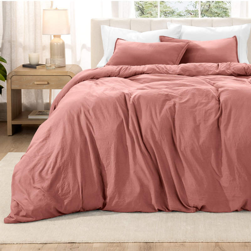 Ensemble de housse de couette en microfibre délavée, Vieux rose, Housse de couette très grand et 2 très grandes t