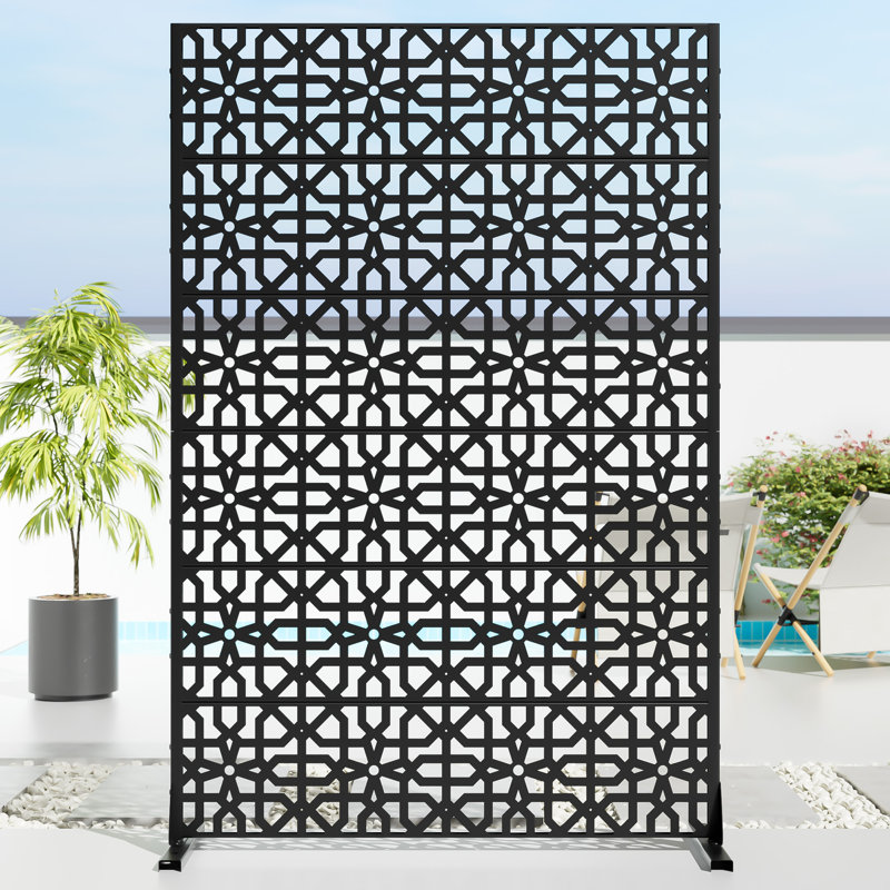 Motif de panneau d'intimité en métal, Noir, H 72 po x l 47 po x P 16 po