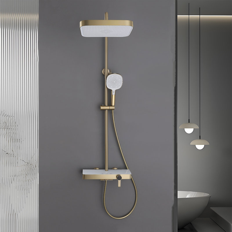 Ensemble de douche thermostatique moderne et moderne avec pomme de douche à trois fonctions, Or brossé