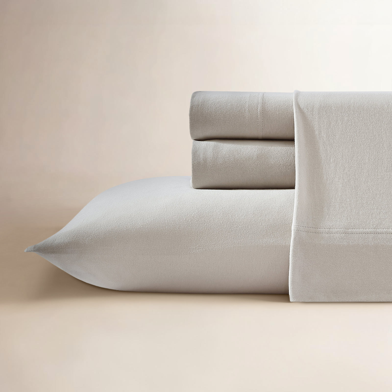 Cotton Blend Jersey Knit Sheet Set, Queen,  Egret