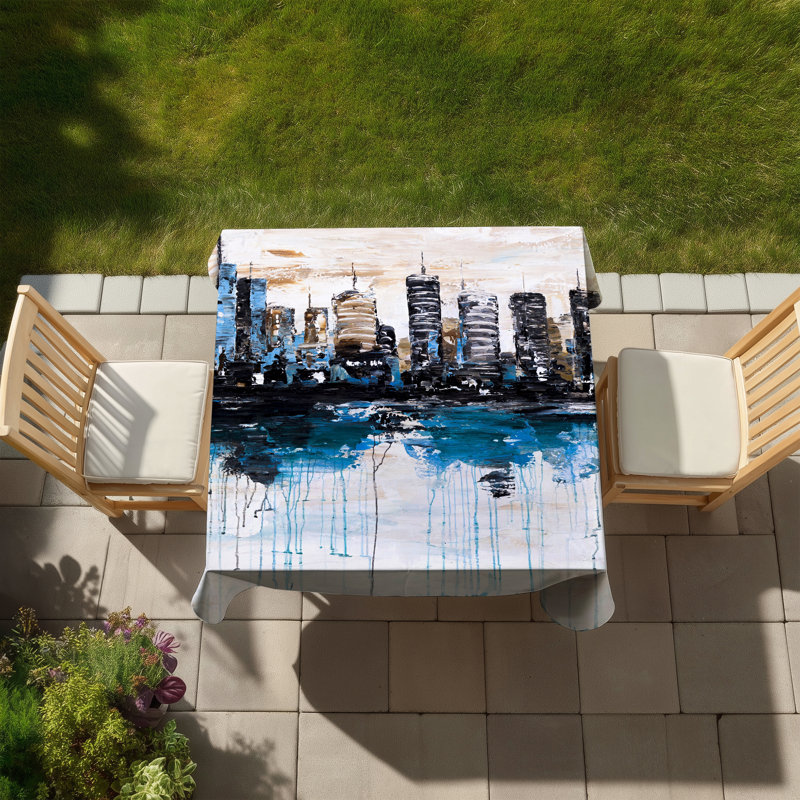 Abstract City Reflection Tablecloth - Blue Modern Decor
