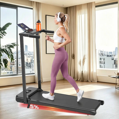 Tapis roulant portable avec inclinaison, tapis de marche de 3,5 HP avec bureau et guidon, tapis roulant pliable pour les petits espaces de bureau à domicile avec télécommande