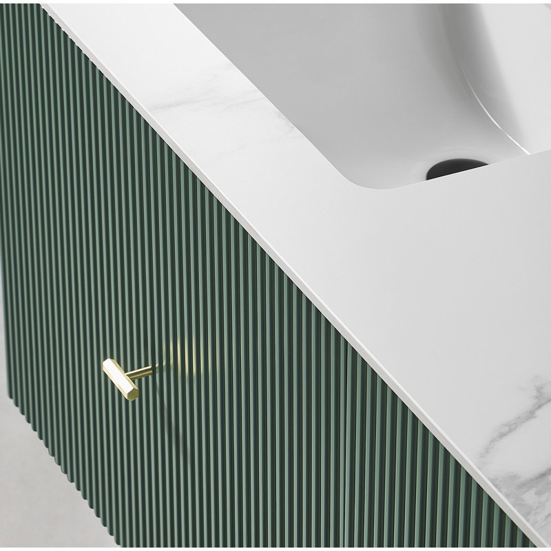 Meuble-lavabo mural moderne Jamell, Vert forêt, Blanc
