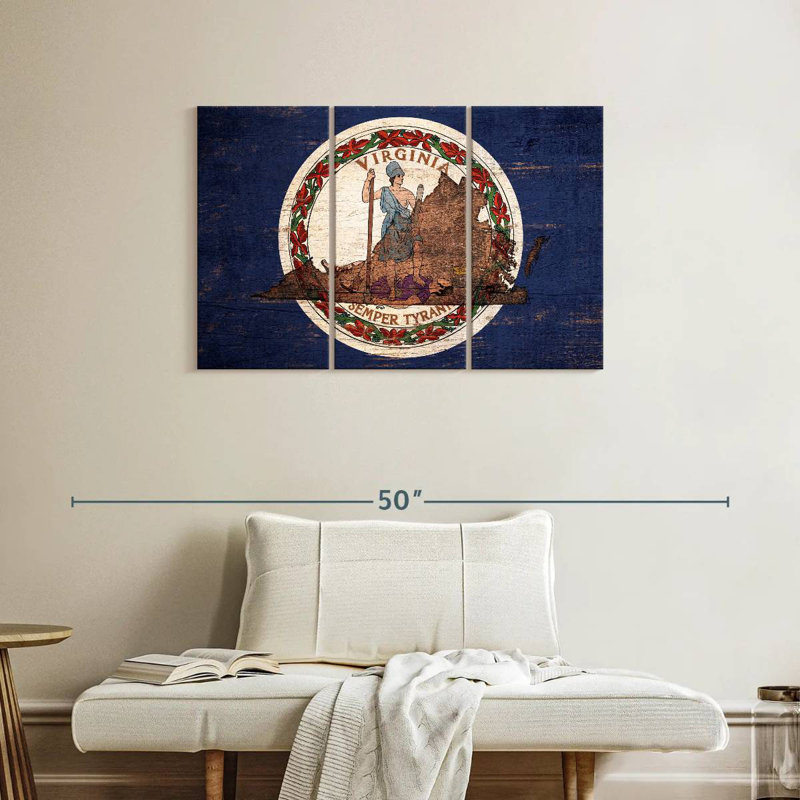 Borges State Map Over Virginia Flag, 24" H x 38" W