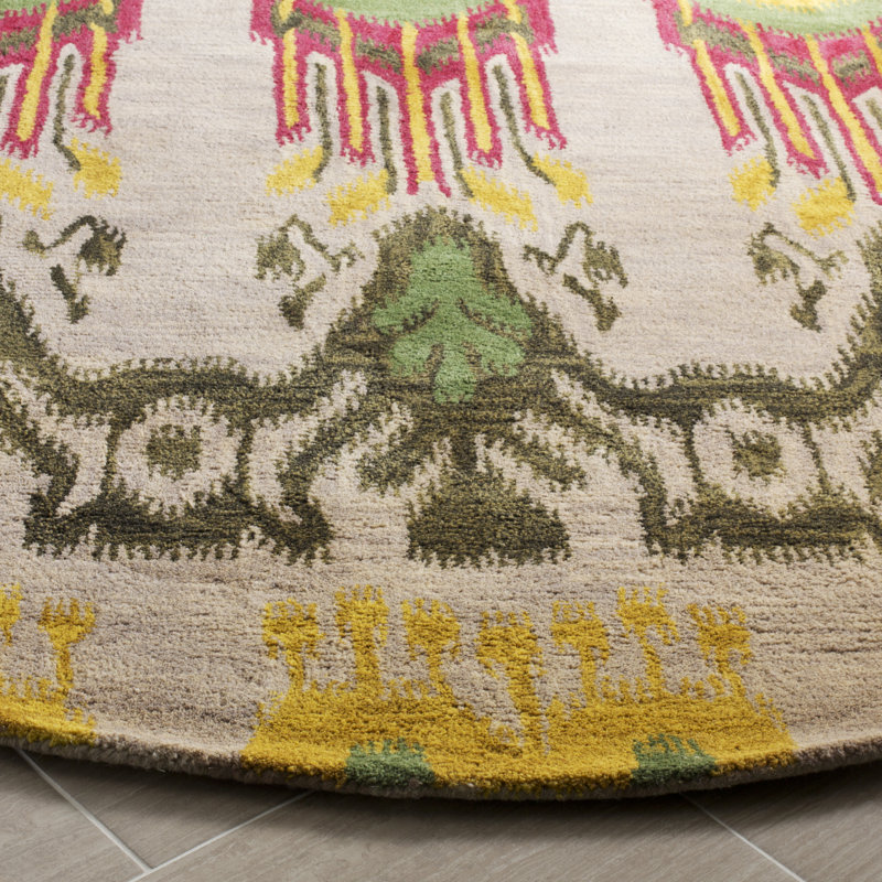 Kline Ikat Hand Tufted Wool Ikat Rug, Round 6'