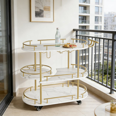 Chariot de bar mobile avec rangement à 4 niveaux, support à vin et porte-verre - Chariot de service de cuisine roulant avec roulettes pour la salle à manger et le salon