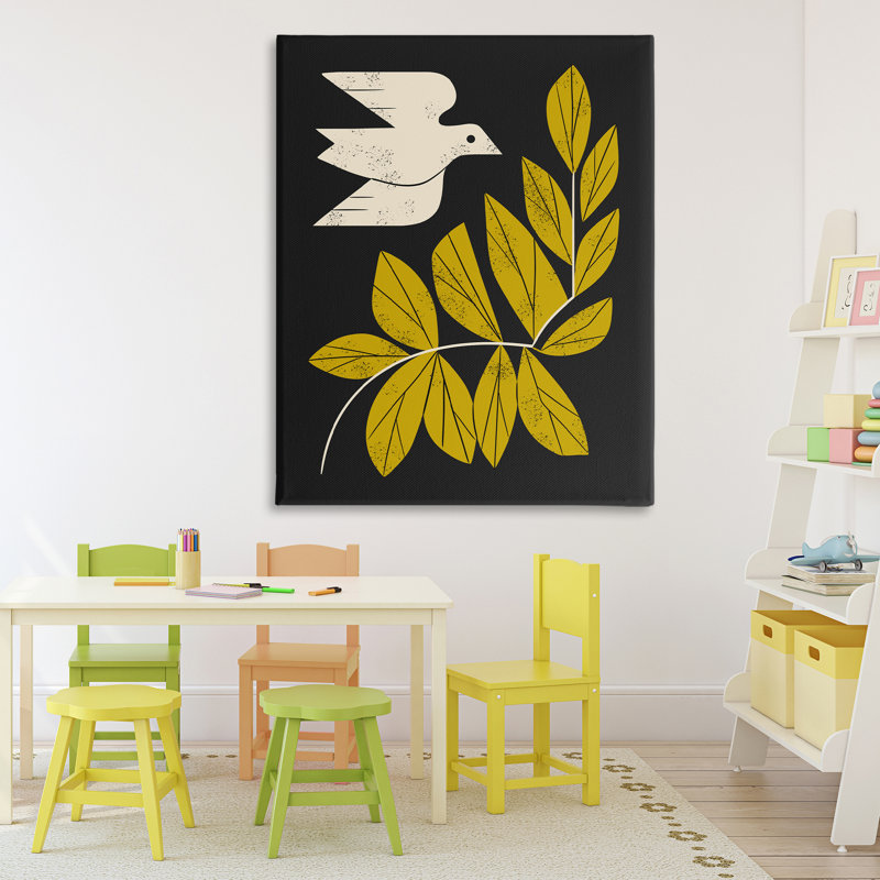 Toile Mid-Century colombe et branches, design par Renea L. Thull, H 48 po x l 36 po