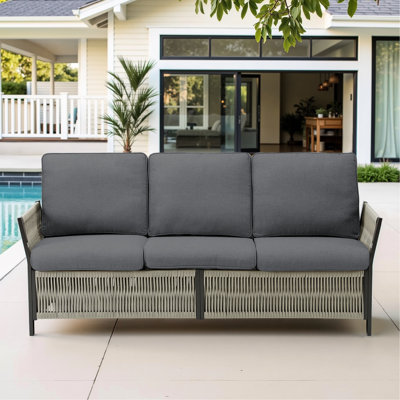 Outdoor 3 - Seat 73.6" With Gray 4 Inch Cushions Filled Foam All Weather Pe Frame Removable Fabric Covers Modern Look Patio High Density Sponge Wrapped In Water Ventilated Design