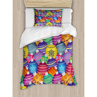 Ambesonne Christmas Duvet Cover Set, Colorful Xmas Balls, Twin, Multicolor -  nev_39770_twin