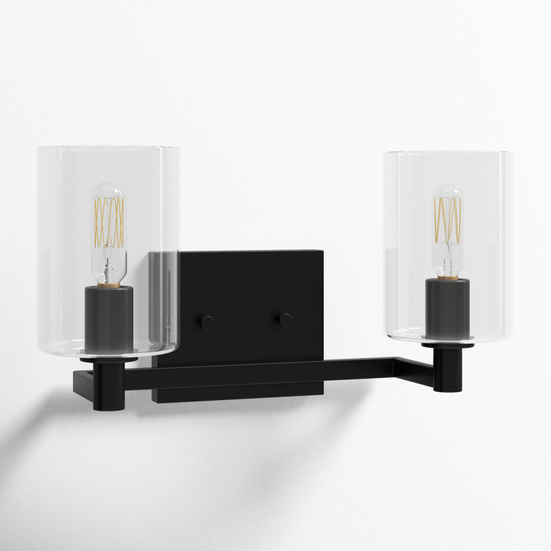 Midnight Black 2-Light Dimmable Vanity Light with Clear Glass Shades