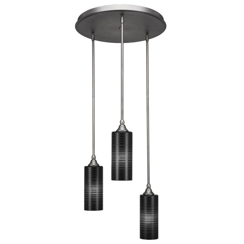 Luminaire suspendu suspendu à 3 lumières Shamar, H 14,25 po x l 18 po x P 18 po, Matrice noire, Nickel brossé