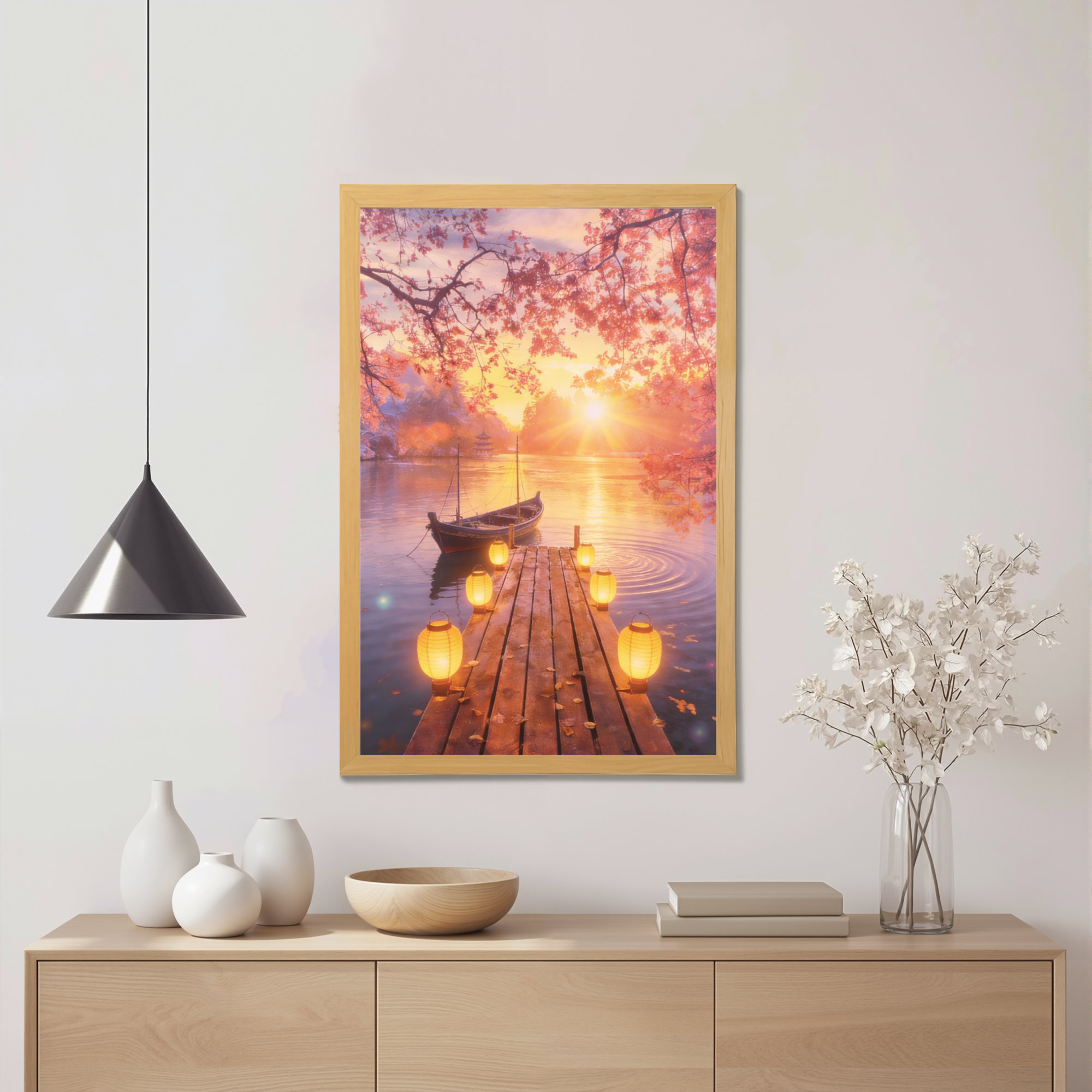 Winston Porter Cherry Blossom Sunset Lake Scene Canvas Wrapped Wall Art ...