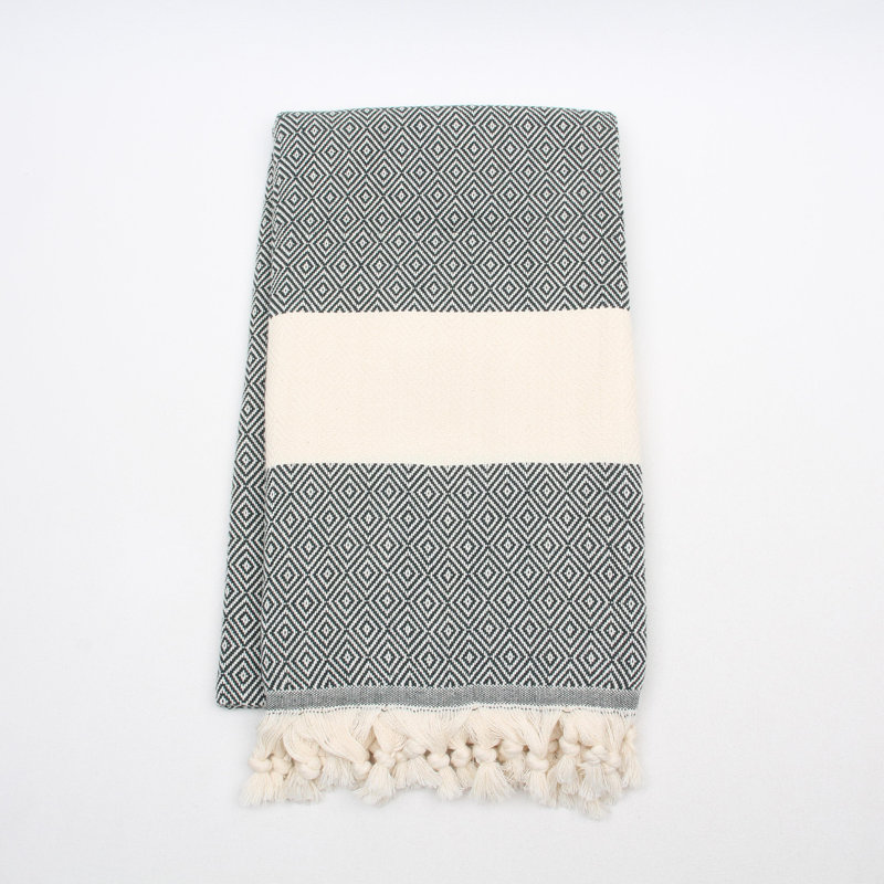 Diamond Pattern Turkish Cotton Towels – Peshtemal & Peshkir, Quick Dry & Soft, Dark Green, Hand Towel - 1 Pack