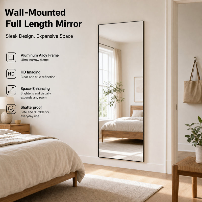 Miroir de plancher pleine longueur en aluminium, Noir