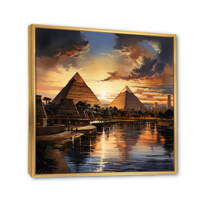 " Egypt Sunrise Over The Puramid II ", Gold Floater Framed, 36" H x 36" W x 1.5" D