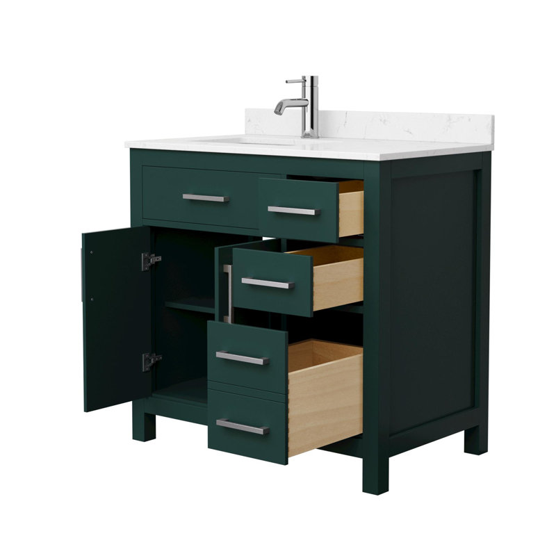 Beckett 36" Freestanding Single Bathroom Vanity with Cultured Marble Top, Carrara Cultured Marble, Brushed Nickel, Green
