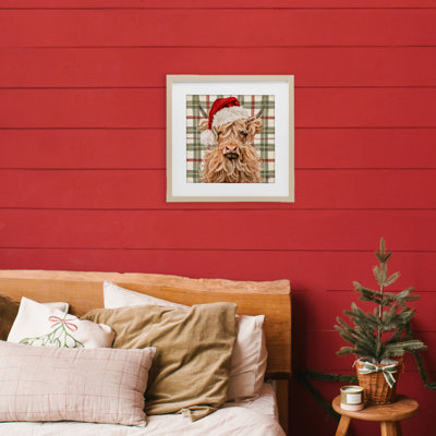 Holiday Wavy Haired Cattle Framed Print Under Glass, design by Ashley Bradley