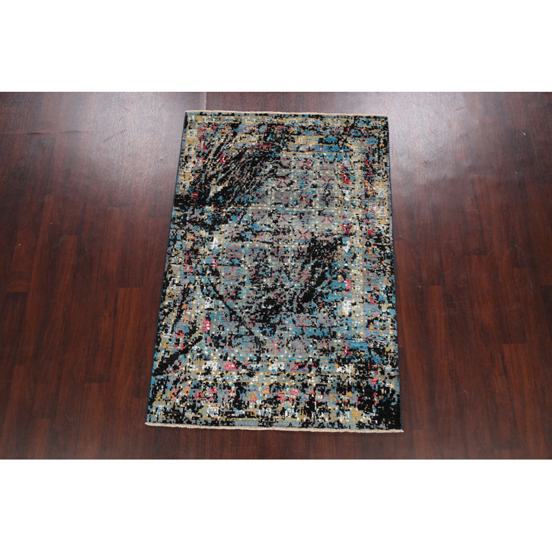 Tapis oriental contemporain abstrait à motif végétal noué à la main 4 x 6