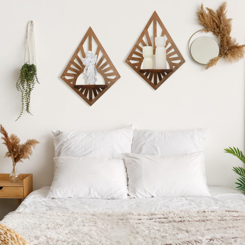 Ensemble de 2 tablettes flottantes boho en bois vintage Mid Century Modern
