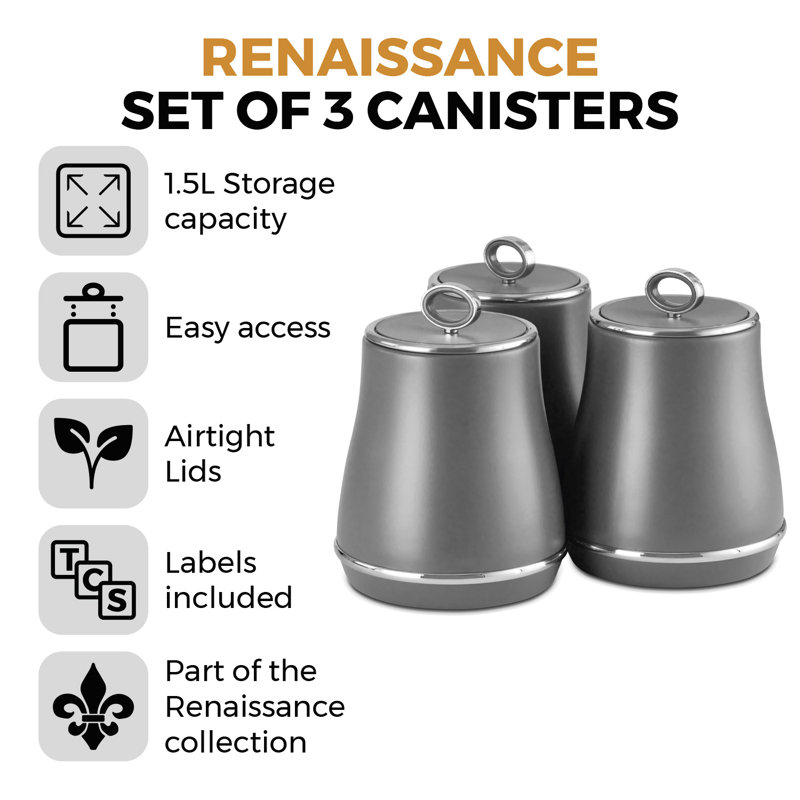 Renaissance Metal Jar - Set of 3, Black
