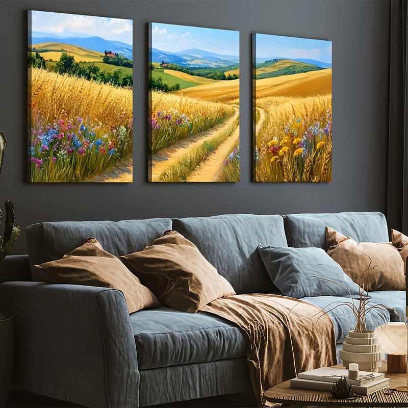 «Wheat Field», impression sur toile 3 pièces pour décor de salon Cozy Vibe, 16 * 12 pouces 3 pièces
