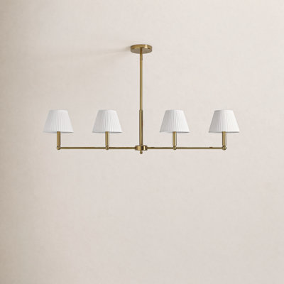 Costa 48" W 4-Light Linear Iron Frame Chandelier with White Linen Shades