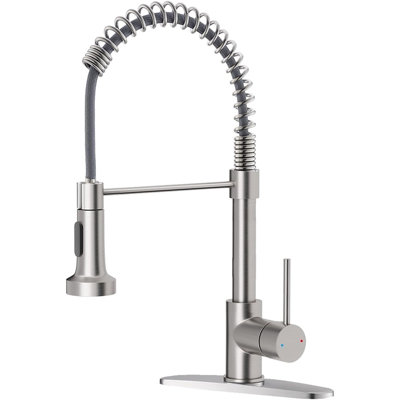 Kitchen Faucet with Pull Down Sprayer, Brushed Nickel Stainless Steel Kitchen Sink Faucet, Single Handle with Deck Plate, for Farmhouse, Laundry, RV & Bar